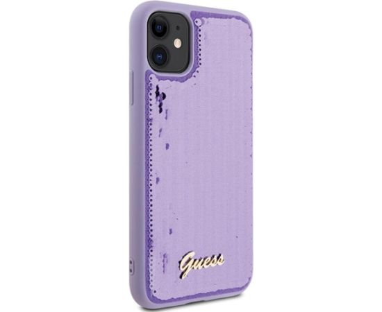 Guess GUHCN61PSFDGSU Sequin Script Metal Aizsargapvalks priekš iPhone 11 / Xr 6.1" / violets Neoriģinālie Maciņi