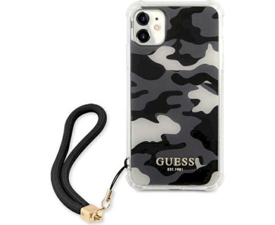 Guess GUHCN61KSARBK Camo Collection Aizsargapvalks priekš iPhone 11 6,1" / Xr / melns Neoriģinālie Maciņi