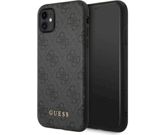 Guess GUHCN61G4GFGR Hardcase 4G Metal Gold Logo Aizsargapvalks priekš iPhone 11 6,1" / pelēks Neoriģinālie Maciņi