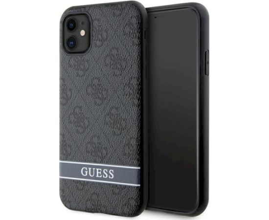 Guess GUHCN61P4SNK Hardcase 4G Stripe Aizsargapvalks priekš iPhone 11/XR / pelēks Neoriģinālie Maciņi