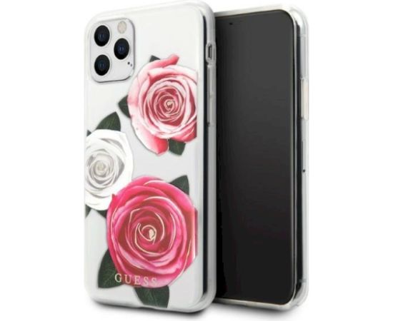 Guess GUHCN58ROSTRT Hardcase Flower Desire Aizsargapvalks priekš iPhone 11 Pro / caurspīdīgs Neoriģinālie Maciņi