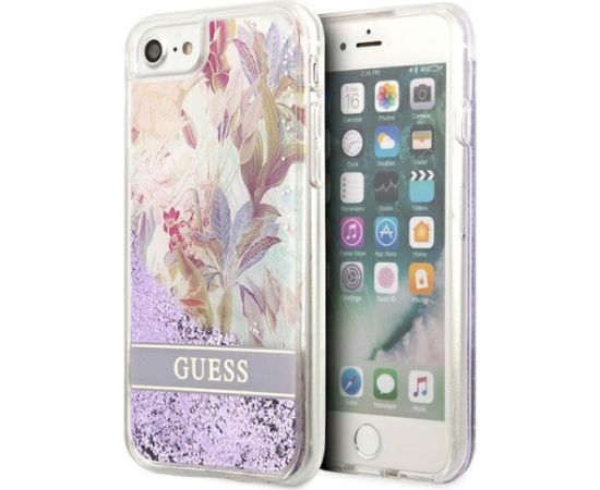 Guess GUHCI8LFLSU Flower Liquid Glitter Aizsargapvalks priekš iPhone SE 2022 / SE2020 / 7 / 8 / violets Neoriģinālie Maciņi