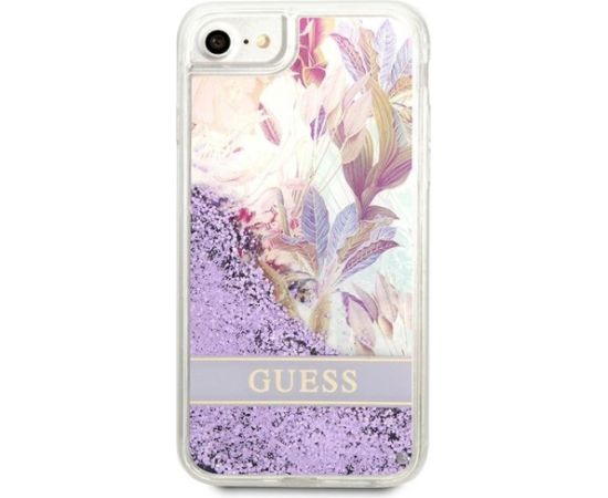 Guess GUHCI8LFLSU Flower Liquid Glitter Aizsargapvalks priekš iPhone SE 2022 / SE2020 / 7 / 8 / violets Neoriģinālie Maciņi