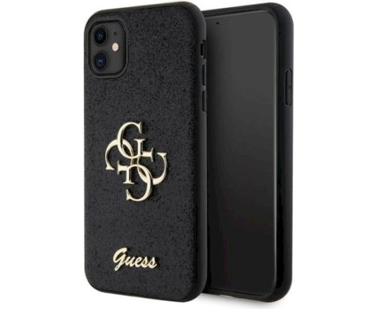 Guess GUHCN61HG4SGK Glitter Script Big 4G Aizsargapvalks priekš iPhone 11/XR 6.1" / melns Neoriģinālie Maciņi