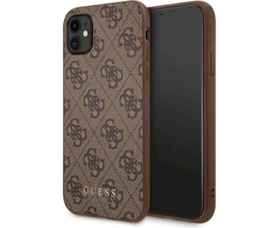 Guess GUHCN61G4GFBR Hardcase 4G Metal Gold Logo Aizsargapvalks priekš iPhone 11 6,1" / brūns Neoriģinālie Maciņi
