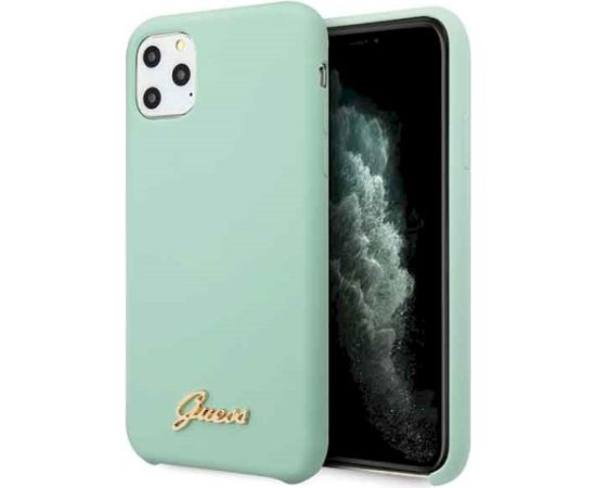 Guess GUHCN58LSLMGG Silicone Vintage Gold Logo Hard Case Aizsargapvalks priekš iPhone 11 Pro / zaļš Neoriģinālie Maciņi