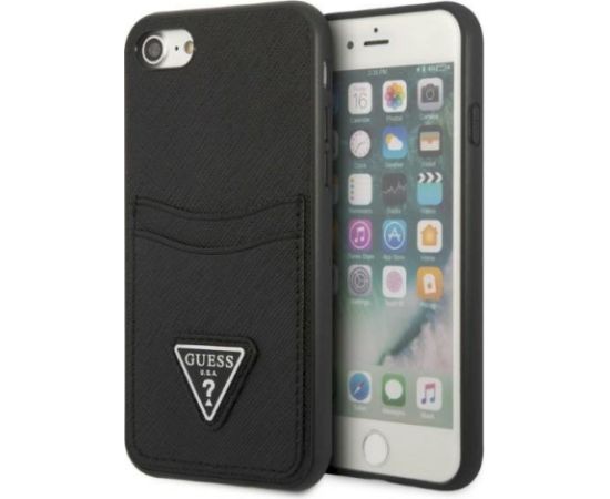 Guess GUHCI8PSATPK Saffiano Triangle Logo Aizsargapvalks priekš iPhone 7/8/SE 2020/SE 2022 / melns Neoriģinālie Maciņi