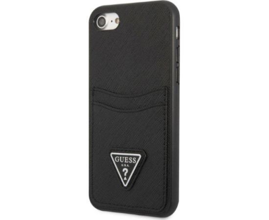 Guess GUHCI8PSATPK Saffiano Triangle Logo Aizsargapvalks priekš iPhone 7/8/SE 2020/SE 2022 / melns Neoriģinālie Maciņi