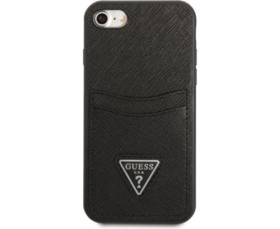 Guess GUHCI8PSATPK Saffiano Triangle Logo Aizsargapvalks priekš iPhone 7/8/SE 2020/SE 2022 / melns Neoriģinālie Maciņi