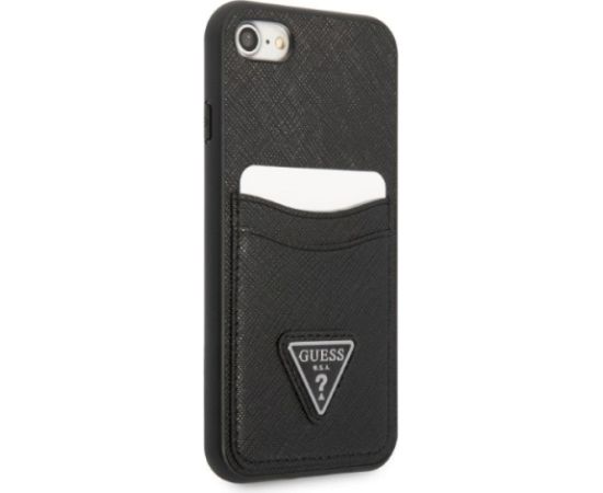 Guess GUHCI8PSATPK Saffiano Triangle Logo Aizsargapvalks priekš iPhone 7/8/SE 2020/SE 2022 / melns Neoriģinālie Maciņi