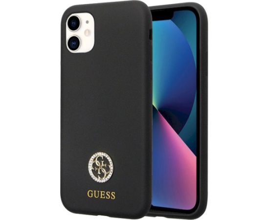 Guess GUHCN614DGPK Silicone Logo Strass 4G Aizsargapvalks priekš iPhone 11 / Xr 6.1" / melns Neoriģinālie Maciņi