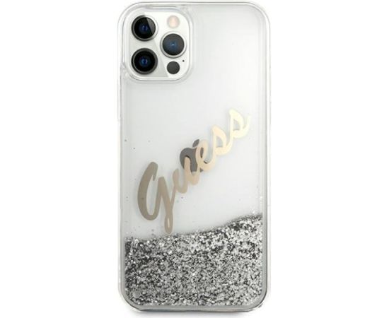 Guess GUHCP12LGLVSSI Glitter Vintage Script Hardcase Aizsargapvalks priekš iPhone 12 Pro Max 6,7" / sudraba Neoriģinālie Maciņi