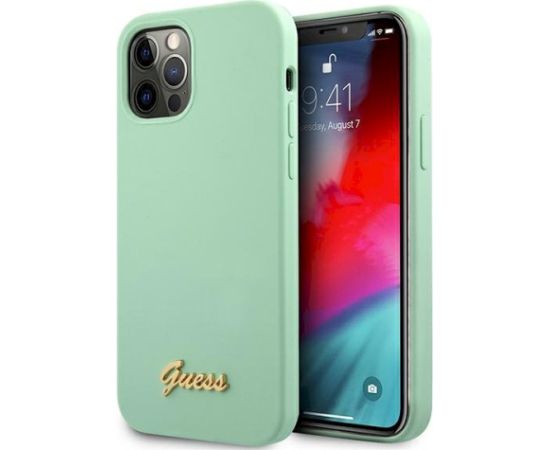 Guess GUHCP12LLSLMGGN Metal Logo Script Aizsargapvalks priekš iPhone 12 Pro Max 6,7" / zaļš Neoriģinālie Maciņi