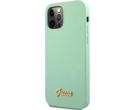 Guess GUHCP12LLSLMGGN Metal Logo Script Aizsargapvalks priekš iPhone 12 Pro Max 6,7" / zaļš Neoriģinālie Maciņi
