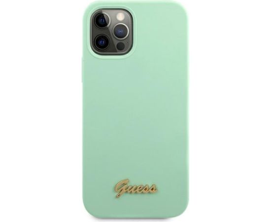 Guess GUHCP12LLSLMGGN Metal Logo Script Aizsargapvalks priekš iPhone 12 Pro Max 6,7" / zaļš Neoriģinālie Maciņi