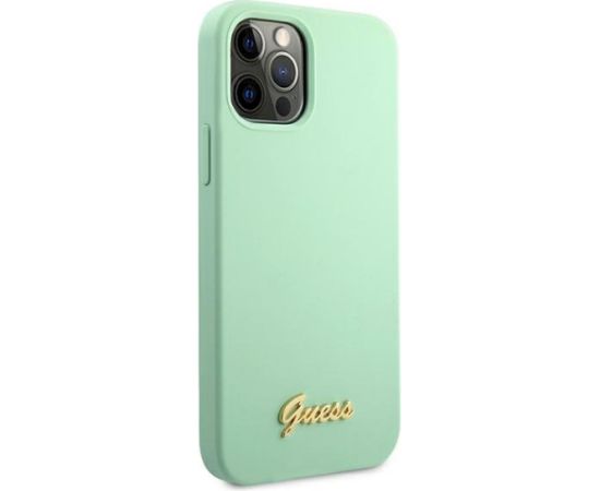 Guess GUHCP12LLSLMGGN Metal Logo Script Aizsargapvalks priekš iPhone 12 Pro Max 6,7" / zaļš Neoriģinālie Maciņi