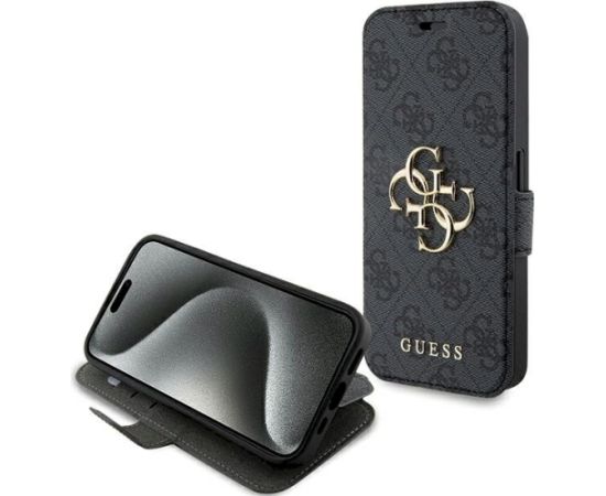 Guess GUBKP15L4GMGGR book 4G Metal Logo Aizsargapvalks priekš iPhone 15 Pro 6.1" / pelēks Neoriģinālie Maciņi
