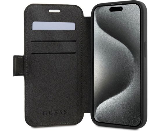 Guess GUBKP15L4GMGGR book 4G Metal Logo Aizsargapvalks priekš iPhone 15 Pro 6.1" / pelēks Neoriģinālie Maciņi