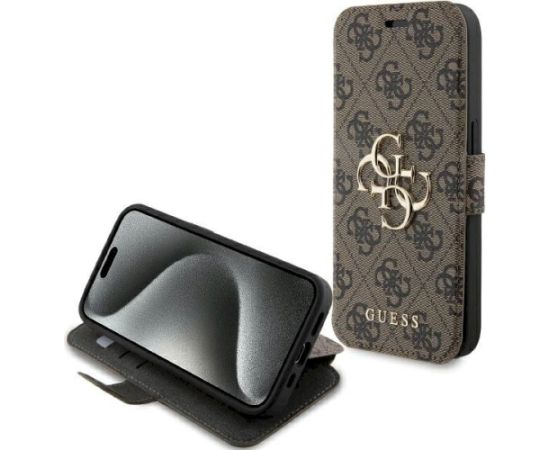 Guess GUBKP15L4GMGBR Book 4G Metal Logo Aizsargapvalks priekš iPhone 15 Pro 6.1" / brūns Neoriģinālie Maciņi