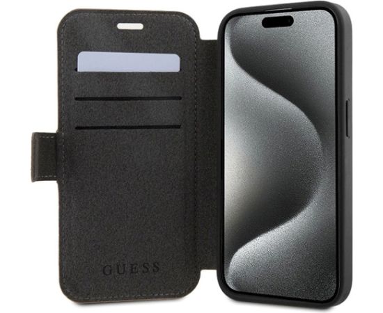 Guess GUBKP15L4GMGBR Book 4G Metal Logo Aizsargapvalks priekš iPhone 15 Pro 6.1" / brūns Neoriģinālie Maciņi