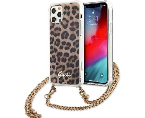 Guess GUHCP12LKCLEO Aizsargapvalks priekš iPhone 12 Pro Max 6,7" Leopard Gold Strap Neoriģinālie Maciņi