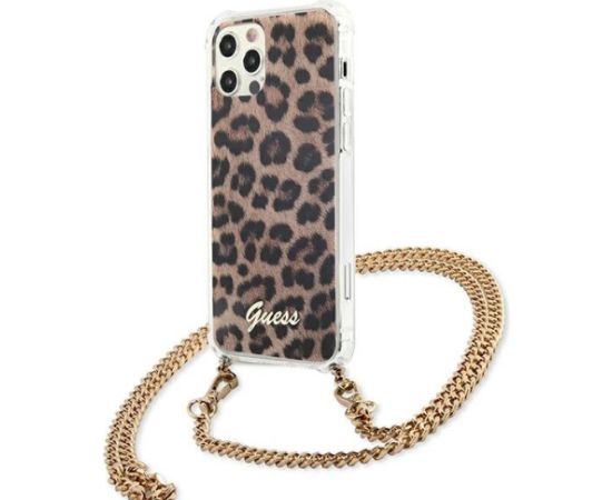 Guess GUHCP12LKCLEO Aizsargapvalks priekš iPhone 12 Pro Max 6,7" Leopard Gold Strap Neoriģinālie Maciņi