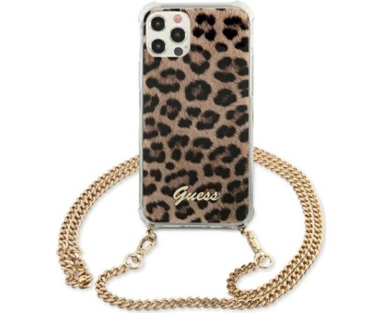 Guess GUHCP12LKCLEO Aizsargapvalks priekš iPhone 12 Pro Max 6,7" Leopard Gold Strap Neoriģinālie Maciņi