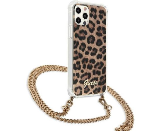 Guess GUHCP12LKCLEO Aizsargapvalks priekš iPhone 12 Pro Max 6,7" Leopard Gold Strap Neoriģinālie Maciņi