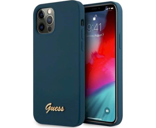 Guess GUHCP12LLSLMGBL Metal Logo Script Aizsargapvalks priekš iPhone 12 Pro Max 6,7" / zils Neoriģinālie Maciņi