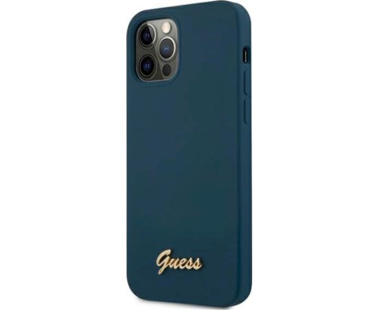 Guess GUHCP12LLSLMGBL Metal Logo Script Aizsargapvalks priekš iPhone 12 Pro Max 6,7" / zils Neoriģinālie Maciņi
