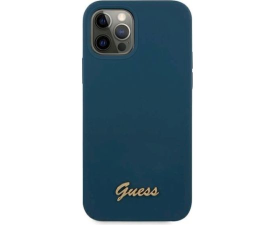 Guess GUHCP12LLSLMGBL Metal Logo Script Aizsargapvalks priekš iPhone 12 Pro Max 6,7" / zils Neoriģinālie Maciņi