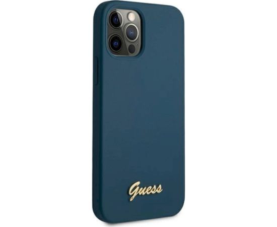 Guess GUHCP12LLSLMGBL Metal Logo Script Aizsargapvalks priekš iPhone 12 Pro Max 6,7" / zils Neoriģinālie Maciņi