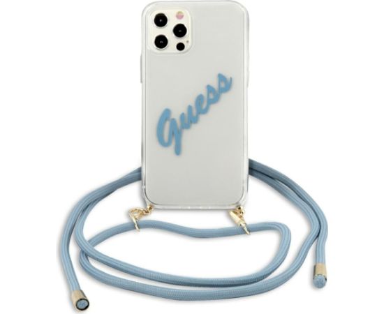 Guess GUHCP12LCRTVSBL Script Vintage Aizsargapvalks priekš iPhone 12 Pro Max 6.7" / zils Neoriģinālie Maciņi