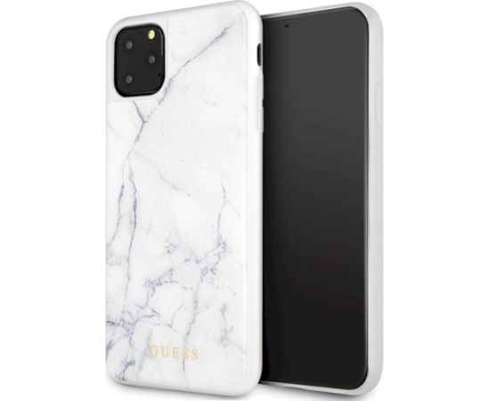Guess GUHCN65HYMAWH Aizsargapvalks priekš iPhone 11 Pro Max / balts Marble Neoriģinālie Maciņi