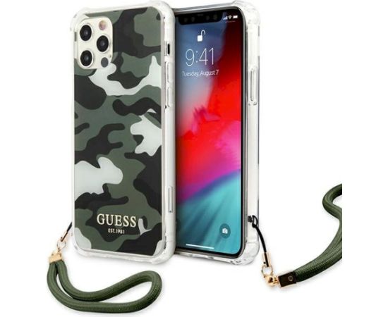 Guess GUHCP12LKSARKA Camo Collection Aizsargapvalks priekš iPhone 12 Pro Max 6,7" / haki Neoriģinālie Maciņi