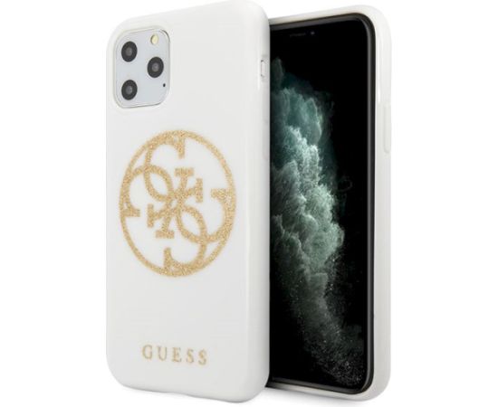 Guess GUHCN65TPUWHGLG Glitter 4G Circle Logo Aizsargapvalks priekš iPhone 11 Pro Max / balts Neoriģinālie Maciņi