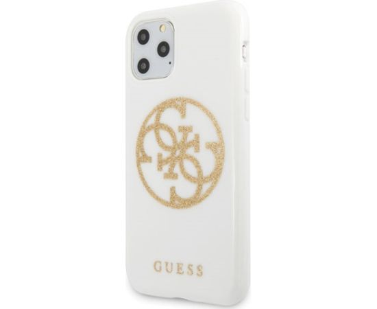 Guess GUHCN65TPUWHGLG Glitter 4G Circle Logo Aizsargapvalks priekš iPhone 11 Pro Max / balts Neoriģinālie Maciņi