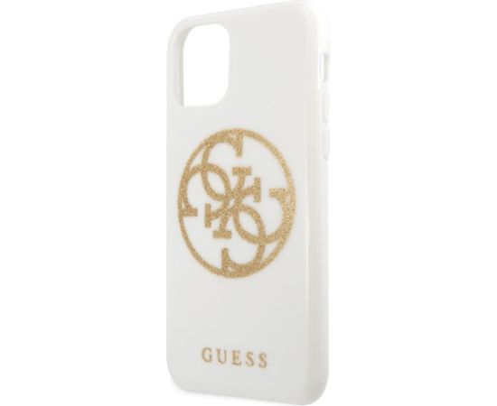Guess GUHCN65TPUWHGLG Glitter 4G Circle Logo Aizsargapvalks priekš iPhone 11 Pro Max / balts Neoriģinālie Maciņi