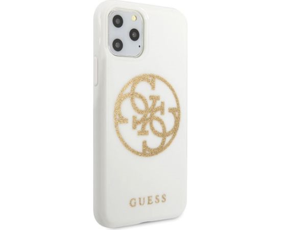Guess GUHCN65TPUWHGLG Glitter 4G Circle Logo Aizsargapvalks priekš iPhone 11 Pro Max / balts Neoriģinālie Maciņi