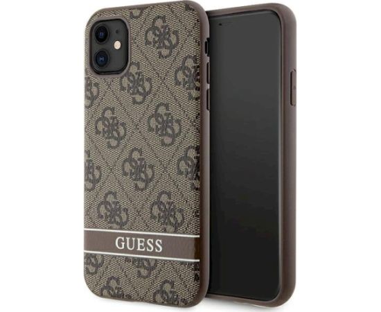 Guess GUHCN61P4SNW Hardcase 4G Stripe Aizsargapvalks priekš iPhone 11 / Xr / brūns Neoriģinālie Maciņi