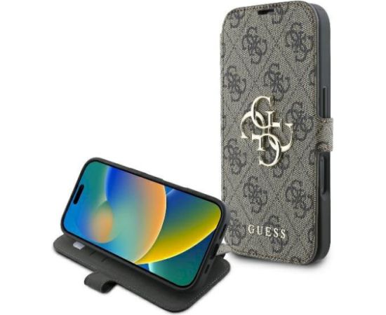 Guess GUBKP16S4GMGBR Book 4G Metal Logo Aizsargapvalks priekš iPhone 16 6.1" / brūns Neoriģinālie Maciņi