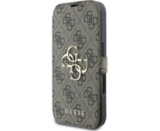 Guess GUBKP16S4GMGBR Book 4G Metal Logo Aizsargapvalks priekš iPhone 16 6.1" / brūns Neoriģinālie Maciņi
