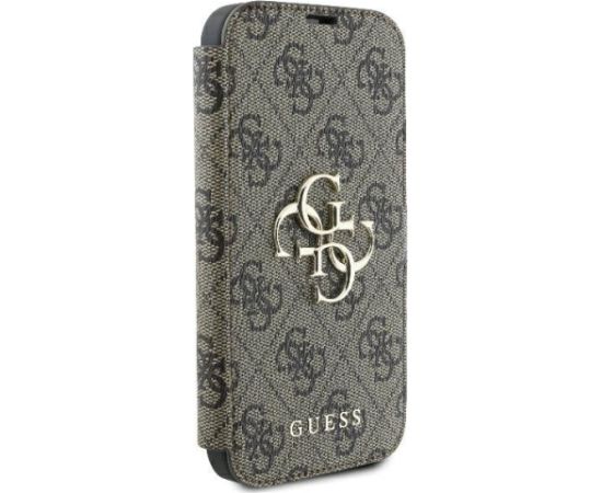 Guess GUBKP16S4GMGBR Book 4G Metal Logo Aizsargapvalks priekš iPhone 16 6.1" / brūns Neoriģinālie Maciņi