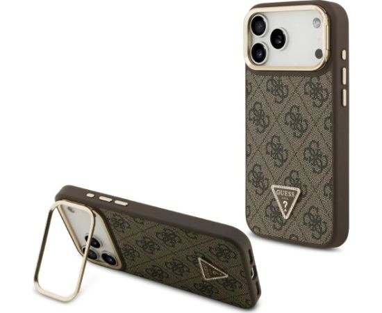 Case Guess 4G PU Triangle Logo & Stand Camera Magsafe Aizsargapvalks priekš iPhone 17 Pro Max / brūns Neoriģinālie Maciņi