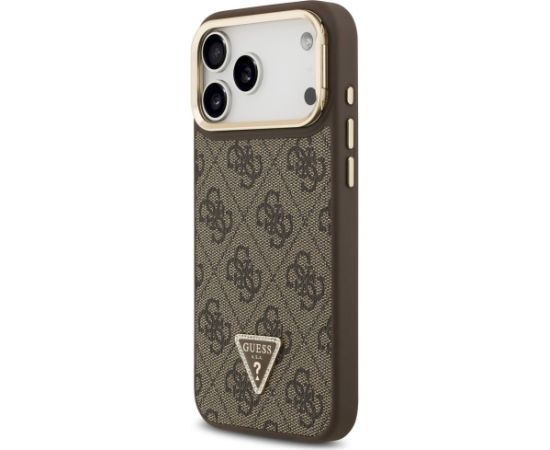 Case Guess 4G PU Triangle Logo & Stand Camera Magsafe Aizsargapvalks priekš iPhone 17 Pro Max / brūns Neoriģinālie Maciņi