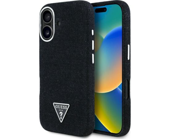 Case Guess Denim Triangle Logo MagSafe Aizsargapvalks priekš iPhone 16 / melns Neoriģinālie Maciņi