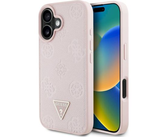 Case Guess Grained Hot Stamp Peony Triangle Logo MagSafe Aizsargapvalks priekš iPhone 16 / rozā Neoriģinālie Maciņi