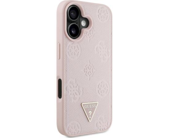 Case Guess Grained Hot Stamp Peony Triangle Logo MagSafe Aizsargapvalks priekš iPhone 16 / rozā Neoriģinālie Maciņi