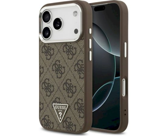 Case Guess 4G Triangle Logo MagSafe Aizsargapvalks priekš iPhone 17 Pro / brūns Neoriģinālie Maciņi