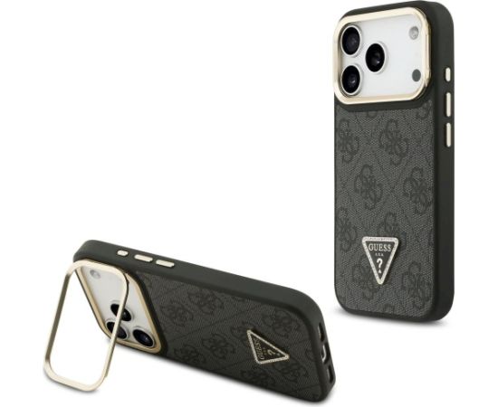 Guess 4G PU Triangle Logo & Stand Camera Magsafe Aizsargapvalks priekš iPhone 17 Pro / melns Neoriģinālie Maciņi